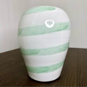 Artisan Pottery 7" Vessel White Green Swirl Handmade